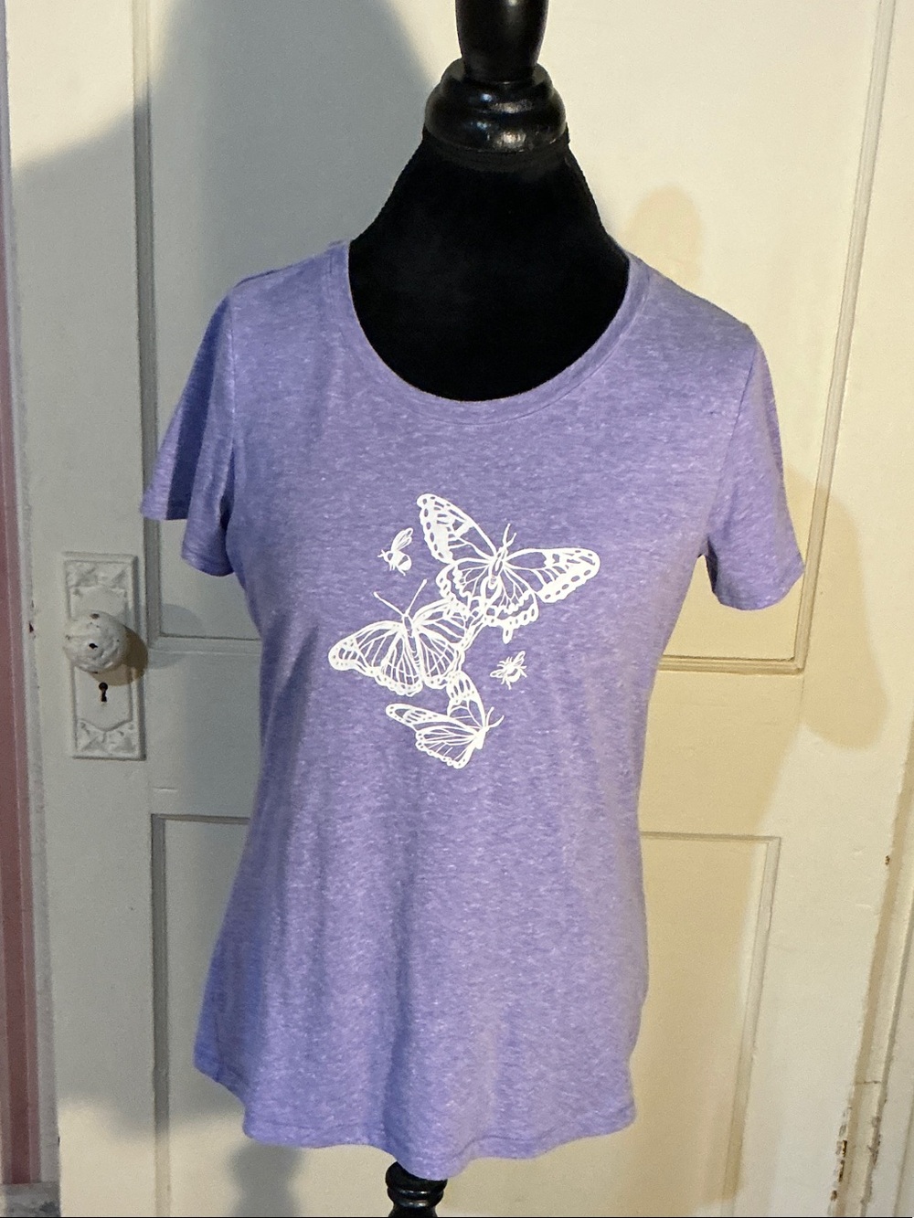 St. John's Bay Lavender Short-Sleeve Tee with White Butterfly Graphic